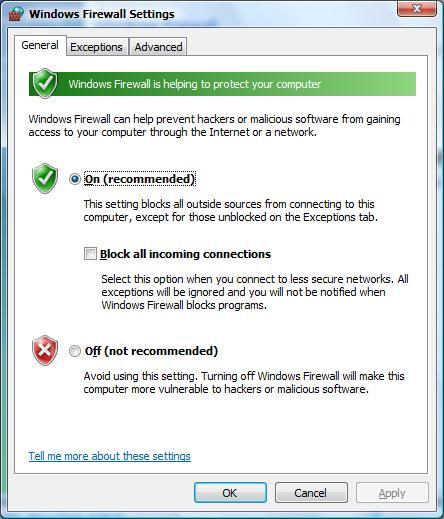 3. From the Control Panel, click Security. 4. From the Security page, under the Firewall section, click Turn Windows Firewall on or off. 5.