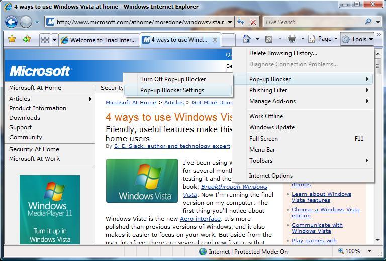 Figure 32 The Tools Menu Turning the Phishing Filter On and Off Phishing (pronounced fishing ) is the term used to describe Internet scams that use a fake Web page to try to trick you into providing
