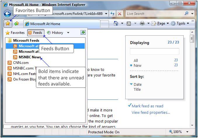 Figure 35 Feeds list in Favorites Tips and Tricks If you use Outlook 2007, the feed is added to your RSS