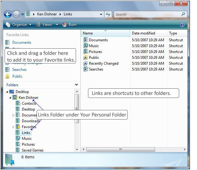 stored in the Links folder within your personal folder. (The Favorites folder within your personal folder contains your favorite Internet Explorer links.