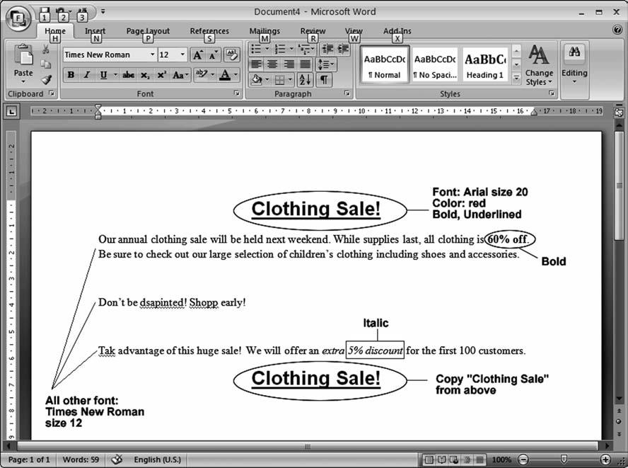74 Computer Skills Workbook for Fluency with Information Technology, Third Edition Figure 3.20 Word Exercise 1 document showing formatting enhancements. 2.