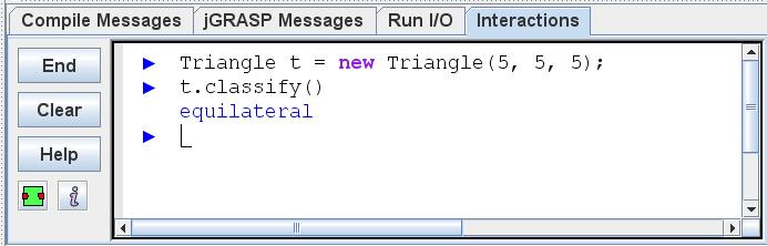 statement in which t.classify() is called and then single-step, looking for the statement that should set the variable result to "isosceles".