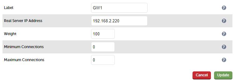 1 Enter an appropriate name (Label) for the Virtual Service, e.g. GW-Cluster-UDP Set the Virtual Service IP address field to the required IP address, e.g. 192.