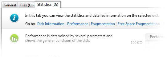 Statistics Tab The Statistics tab lets you view detailed statistics on the selected disk.