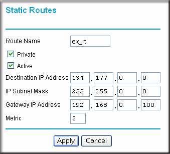 3. To add a static route: a. Click Add to open the following Static Routes screen. Figure 5-6 b. Enter a route name for this static route in the Route ame field.