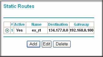 4. Click Apply. The Static Routes table is updated to show the new entry.