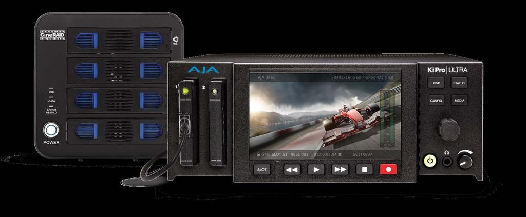 By utilizing Apple ProRes or Avid DNxHD, your project will have the best image quality available, with manageable and affordable file sizes. Ki Pro Ultra captures directly to AJA Pak SSD Media.