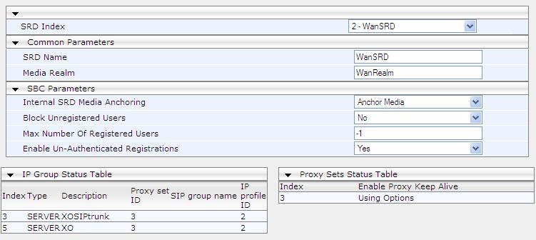 In addition, other attributes such as media anchoring and user registration are also configured. You need to create two SRDs; one to support the LAN based realm and another for the WAN based realm.