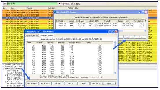 packets (only for G.711), from the Statistics menu, point to RTP, and then choose Stream Analysis.