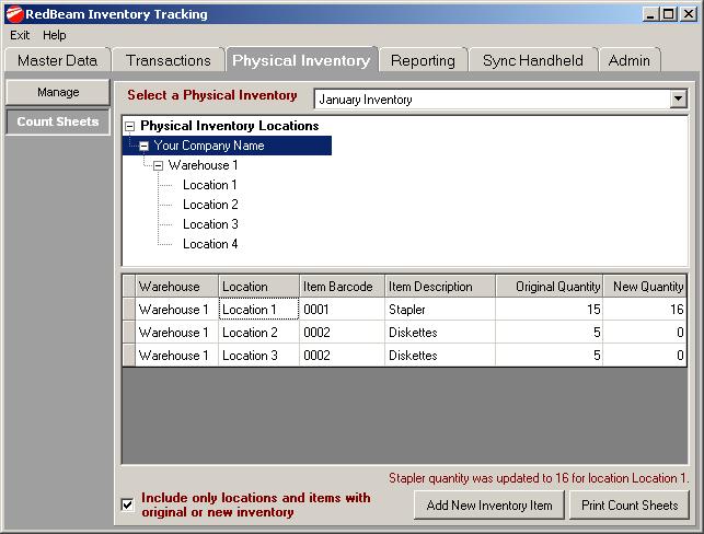 Count Sheets To print count sheets and update inventory quantities, click the Count Sheets button on the left menu.