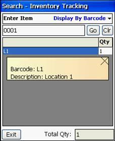 4.If you display by item or location barcode and want to see the item or location description (or vice versa) you can click the line in the grid you want to view and more