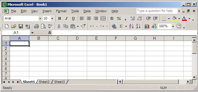 Title Menu Formatting Standard Formula Cell (A1) Tab (active sheet) Status Figure 1. The Excel window. Table 1. Excel toolbars.