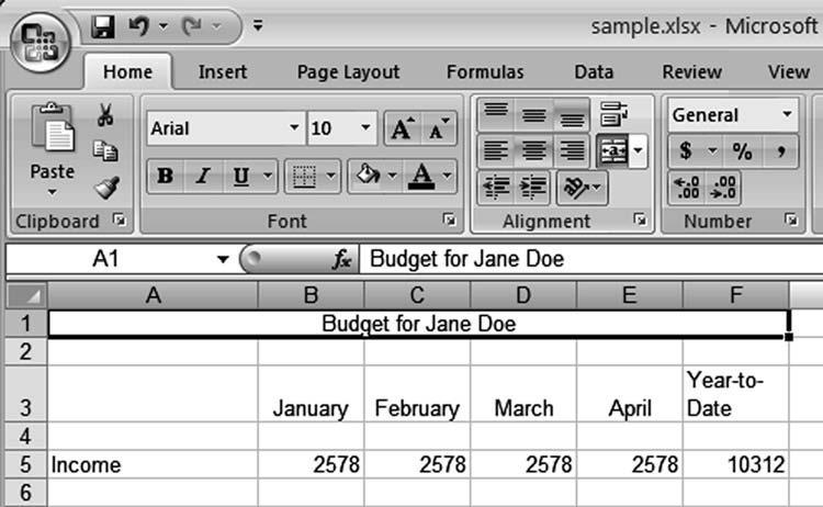 Lab 5: Spreadsheet Concepts Using Microsoft Excel 117 Figure 5.23 Excel Merge and Center title. Formatting Values The values in the worksheet do not contain decimals or dollar signs.