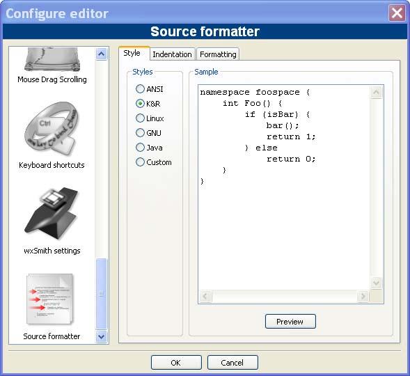 d. Choose the Source formatter Caret tab on the right of the window. i.