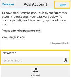 Your Blackberry device attempts to locate your connection information based on the email address you have entered. 5.