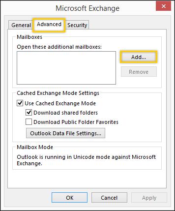 ACCESSING AN ORG OR RESOURCE ACCOUNT 5. Select the More Settings... button. The Microsoft Exchange window displays. 6.