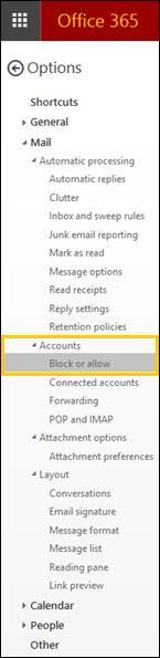 CONFIGURING JUNK EMAIL SETTINGS 6. From the drop-down menu, select the Options item.