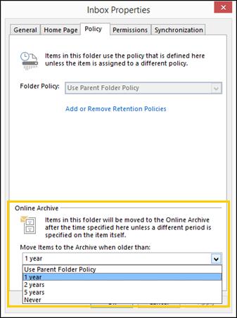 MAIL MERGE 3. Select the Policy tab. At the bottom of the Policy tab is the Online Archive section. 4.