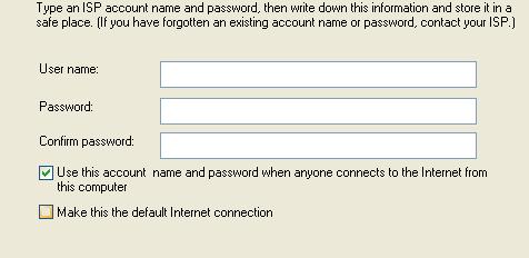 Figure 0-26: New Connection: Connection Information Caution: If you have a LAN connection to the Internet and select Make this the default Internet Connection for the DUN