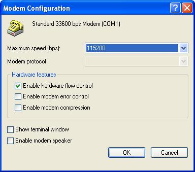 Check Enable hardware flow control. g. Do not check any other option. h. Select OK.