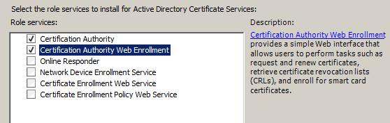 Ensure that you add both the certification Authority and the Certification Authority Web Enrollment