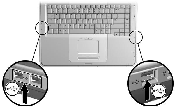 External Device Connections Identifying the 2 USB connectors on the left side and one USB connector on the right side Using a USB Device USB devices function in the system the same way as comparable