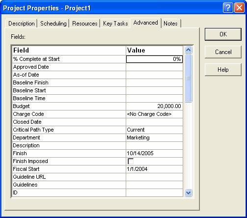 Working with Projects Creating and Editing Projects To enter advanced properties in the Fields grid: Click cells in the Value column and enter values for the corresponding fields.