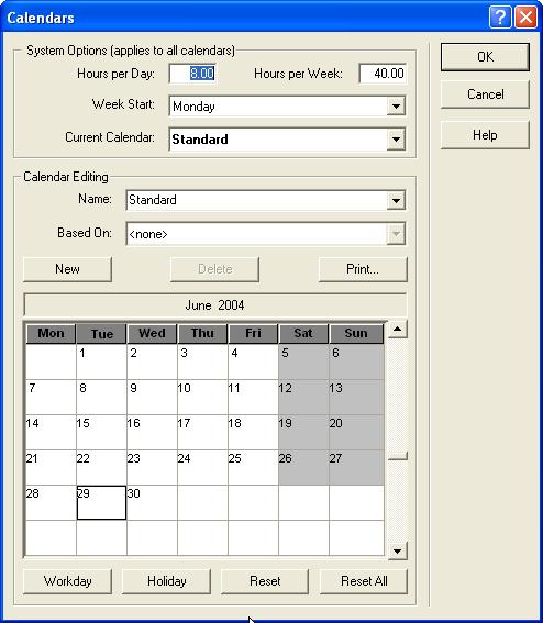 Working with Projects Using Calendars To open the Calendars dialog box: From the Tools menu, choose Calendar.