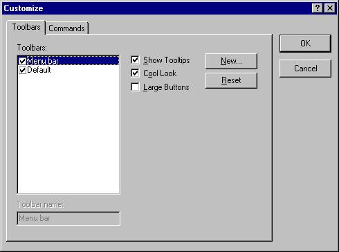 Getting Started Toolbar Basics Customizing Toolbars Use the Customize dialog box to create and edit toolbars and to define their contents.