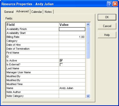Resource Properties Working with Resource Properties Using the Advanced Tab Use the Advanced tab of the Resource Properties dialog box to enter advanced resource management details.