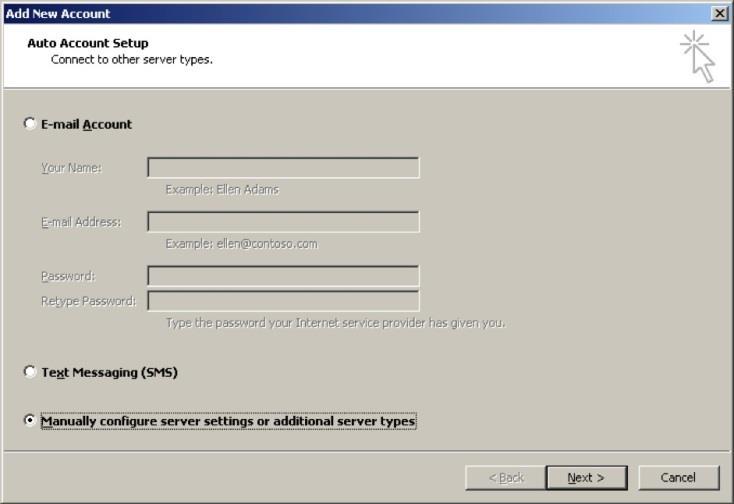 7. Select Manually configure server settings or additional server types and