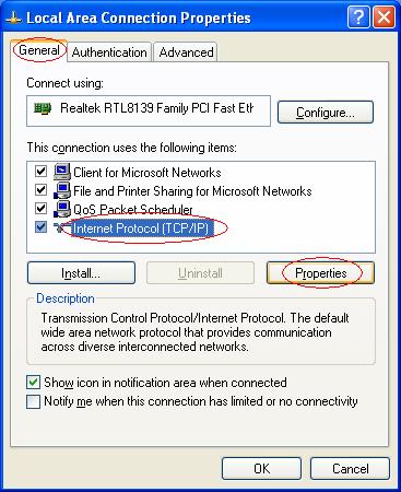 (TCP/IP) Properties window, highlight Internet