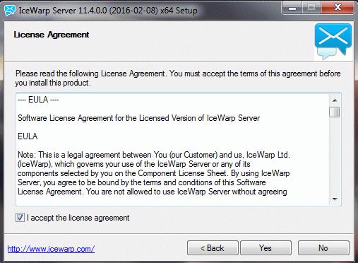 License Agreement The License Agreement dialog is displayed.
