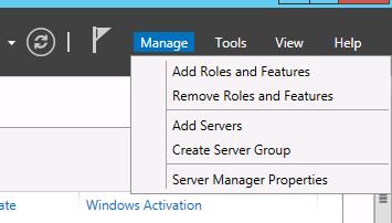 In Server Manager, use the Manage Drop Down and select Add Roles and Features Or in Server Manager, All Servers, use the Tasks drop down in the Roles and Features section Follow the Add Roles and