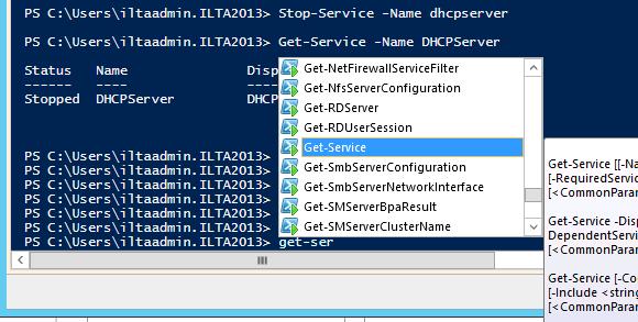 As you type, the ISE will display possible commands and provide instructions on its use When get-service is