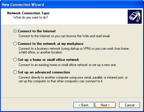 Step 3: Select a network connection type. Click Next to continue.