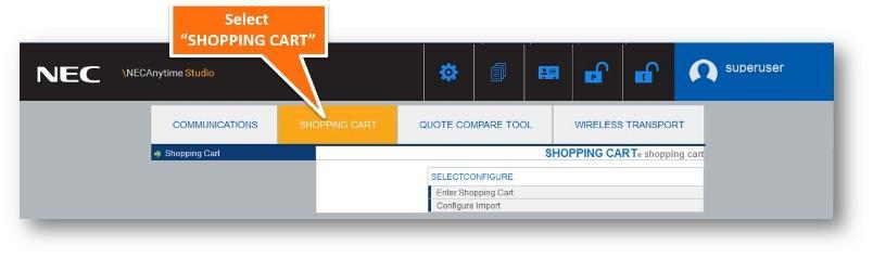 Select SHOPPING CART then Enter Shopping Cart 1) From SHOPPING CART, select Enter