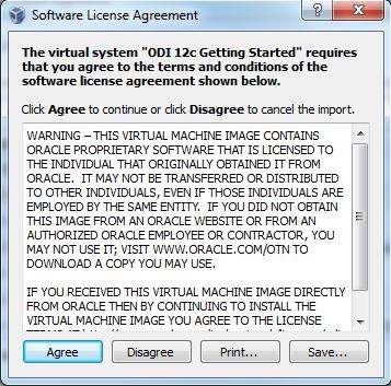 7. Click on Agree in the Software License Agreement window to start the import process.