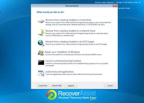 Recovery process using iscsi The following steps explain how to use RecoverAssist s bootable recovery media, and a backup stored on an iscsi target: 1.
