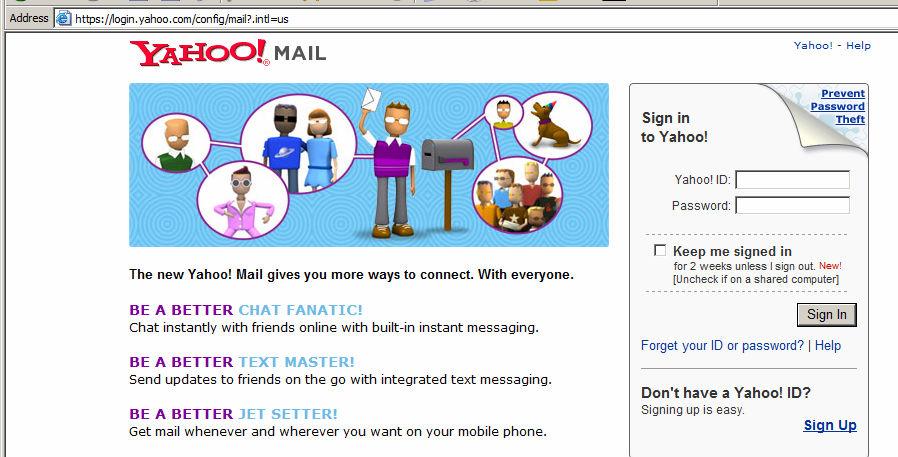 Select the Mail button on the top right hand corner. You should see the following window. 1. Go to the Yahoo! ID box.