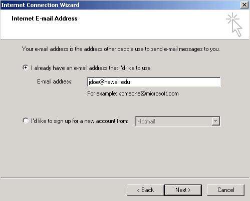 4. Select I already have an e-mail address that I d like to use, enter jdoe@hawaii.
