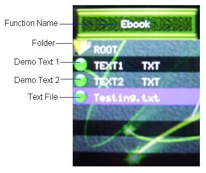 Using the E-book Function This function allows you to store and read any text files in a.txt format this means that text in the E-book function will not contain any images or formatting.