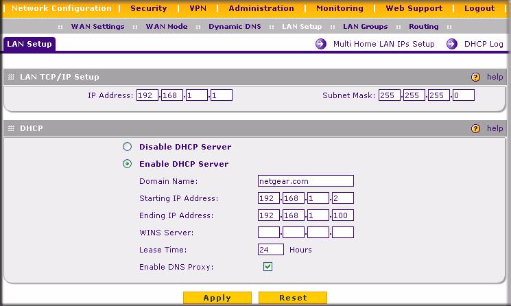 To modify your LAN setup: 1. Select Network Configuration from the main menu and LAN Setup from the submenu. The LAN Setup screen will display. Figure 3-1 2.