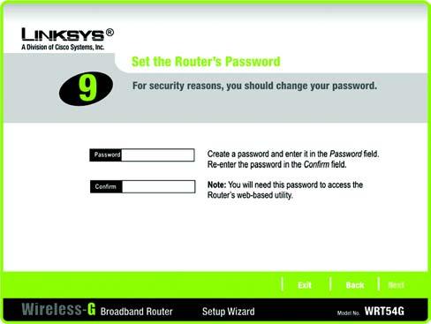 12. The Router provides a Web-based Utility you can use for configuring the Router from any networked PC. Password - Enter a password that will control access to the Utility.