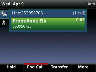 of the call From Active view you can, Hold, End Call, Transfer or select the More soft