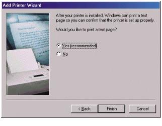 TCP/IP Printing for Windows 98SE/ME (continued) Select Yes to print a test page.