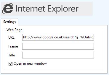 Microsoft Internet Explorer URL: This is the URL that will be popped. This can include any of the supported placeholders listed below.