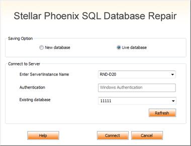 o Click Connect to save the repaired MS SQL Database file.