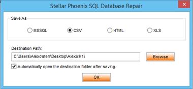 To save the repaired file to CSV, HTML or XLS format: After the repairing process gets completed,
