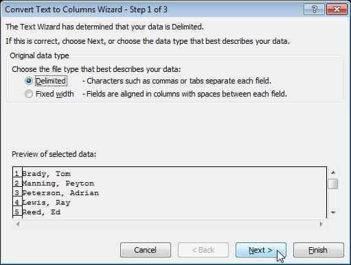 Text to Column To separate the contents of one Excel cell into separate columns, you can use the 'Convert Text to Columns Wizard'.